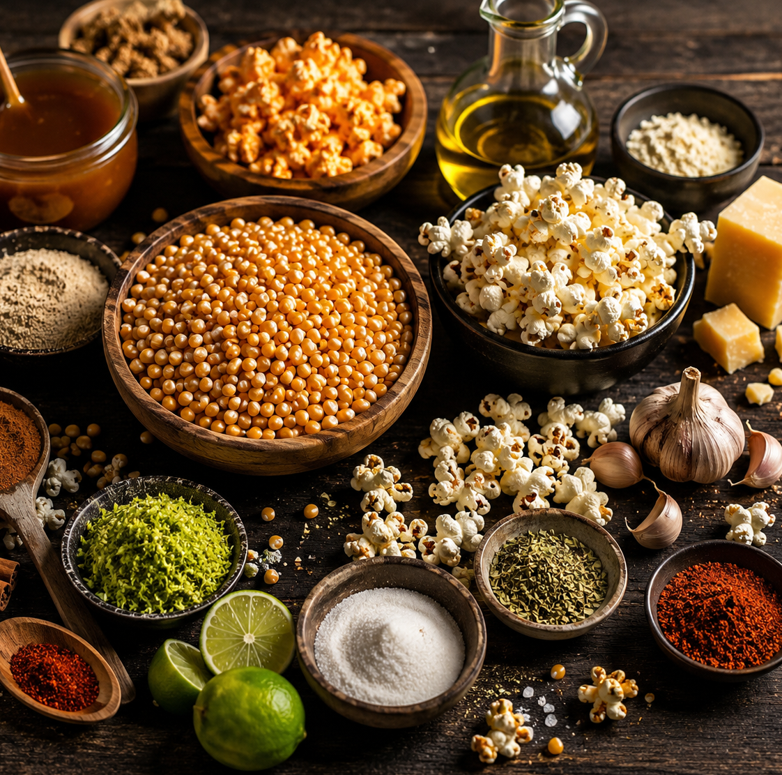 Gourmet popcorn options Ingredients used in The Three Kernels Popcorn co gourmet options